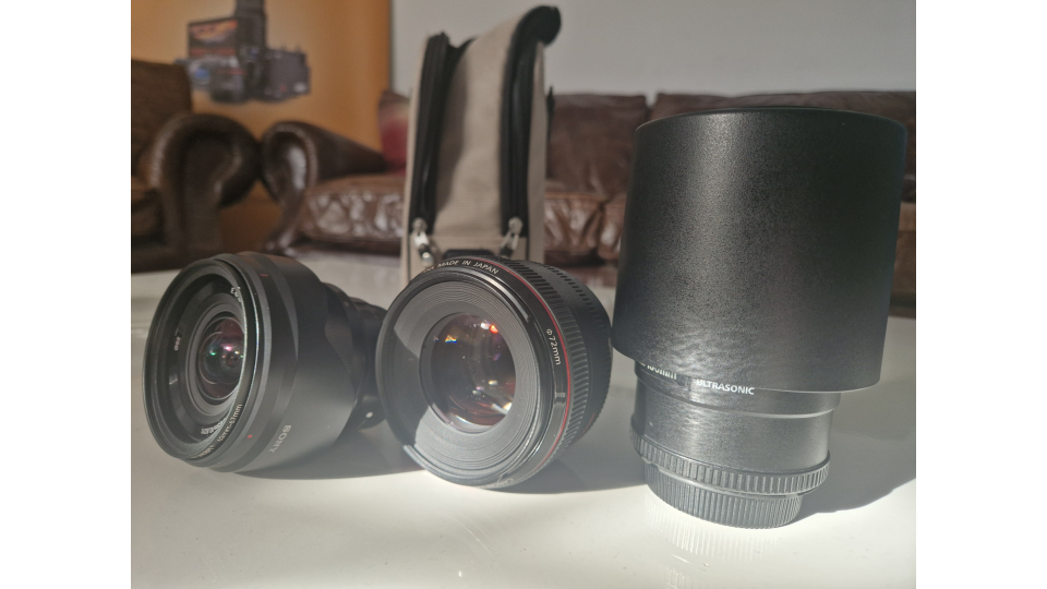 Canon L Series Lenses on a bench